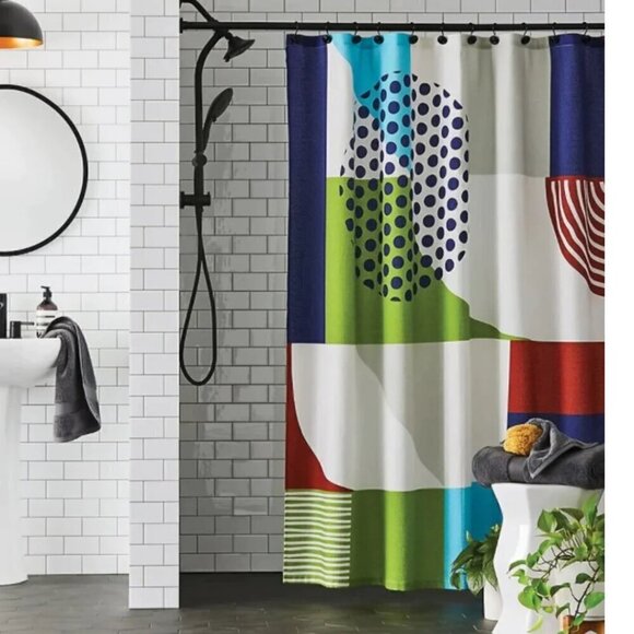Merry Christmas Print Shower Curtain With Santa & Snowy  Arren Williams Shower Curtain Cotton Modern Abstract 72x72 Oeko-Tex Multicolor